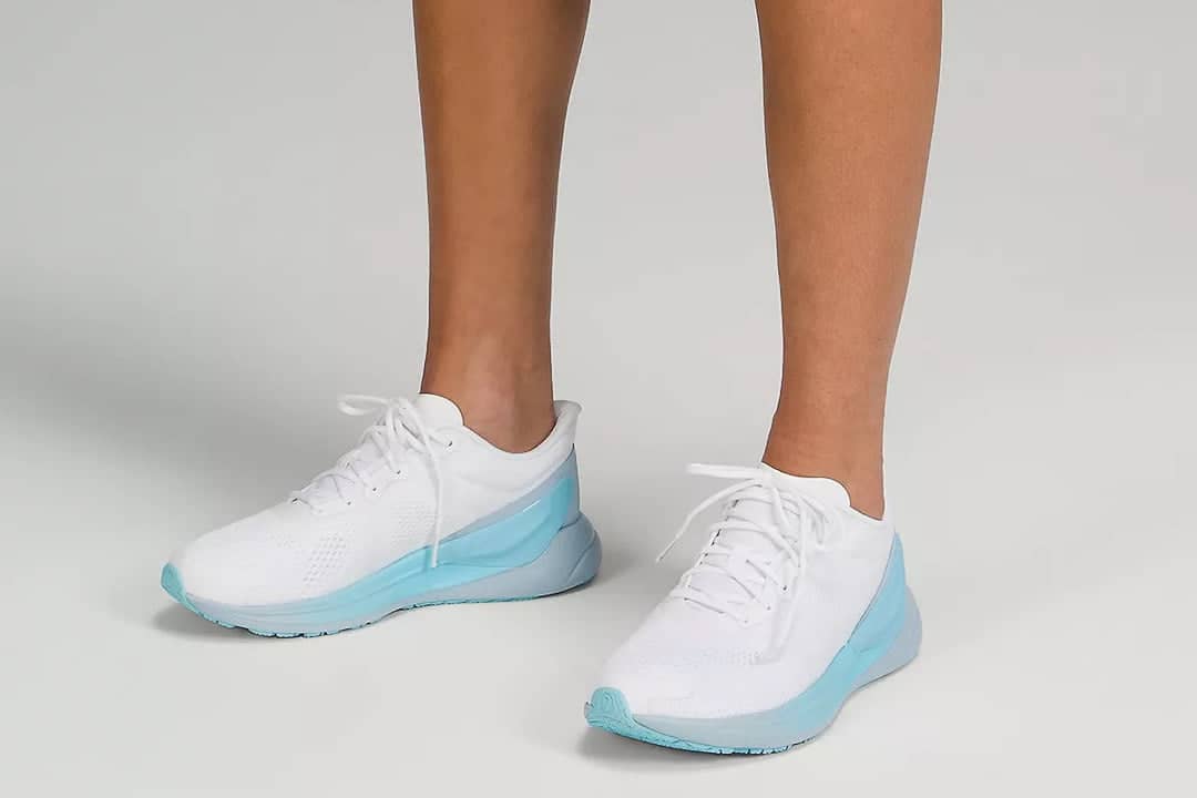 lululemon blissfeel running shoes - white and electric turquoise