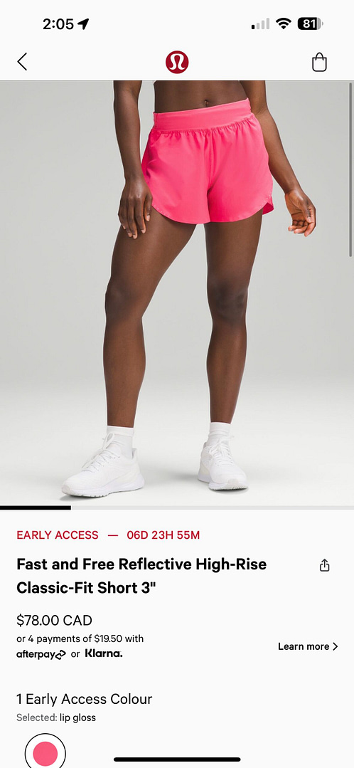 woman wearing pink high rise shorts from the lululemon early access