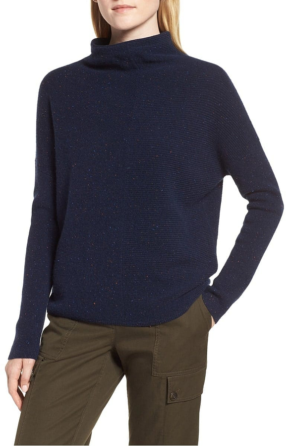 Cashmere Directional Rib Mock Neck Sweater