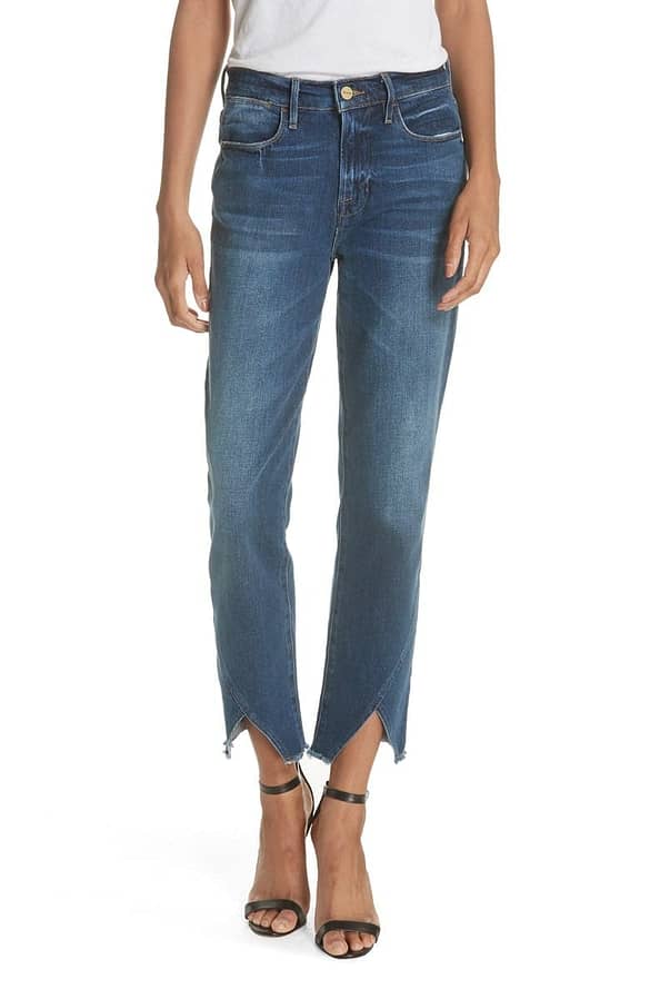 FRAME Le High Straight Asymmetrical Hem Jeans (Kingsway)