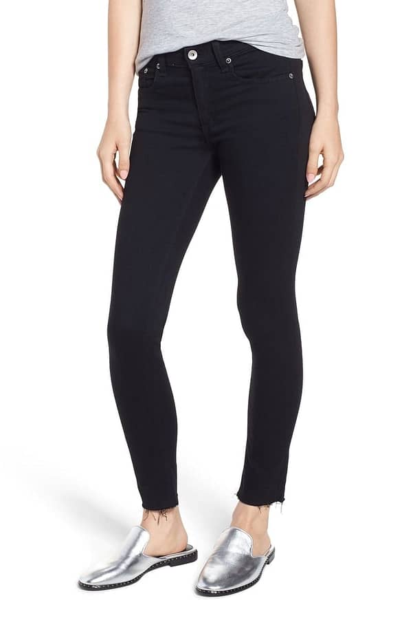 rag & bone/JEAN Raw Hem Ankle Skinny Jeans (Black Raw Hem)