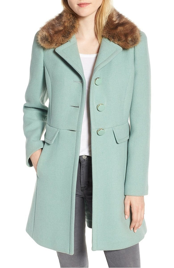 Faux Fur Collar Wool Blend Coat Kate Spade New York