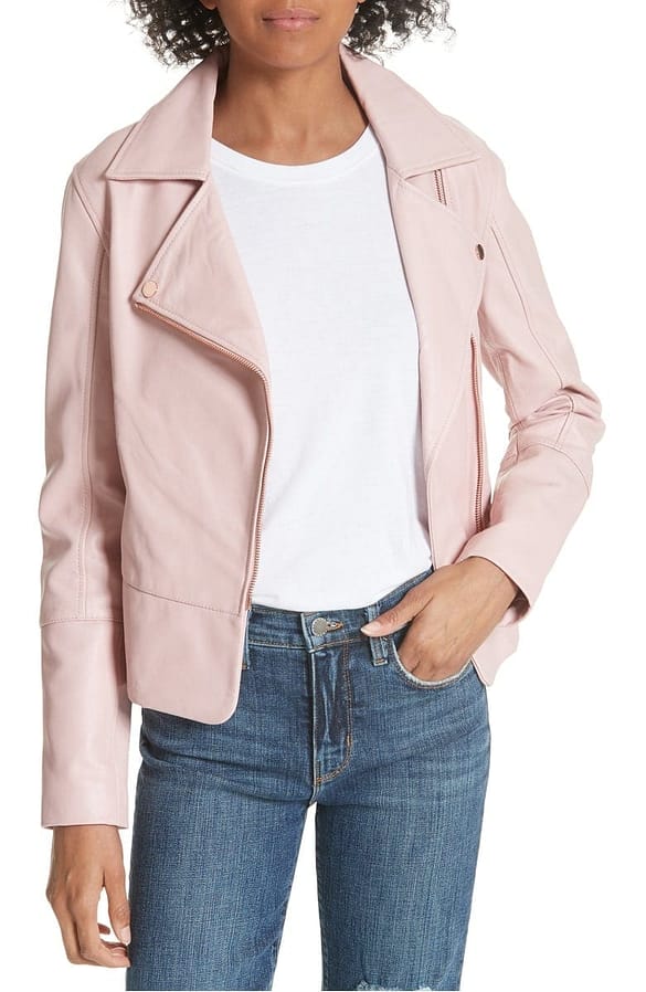 Pink Lizia Leather Biker Jacket