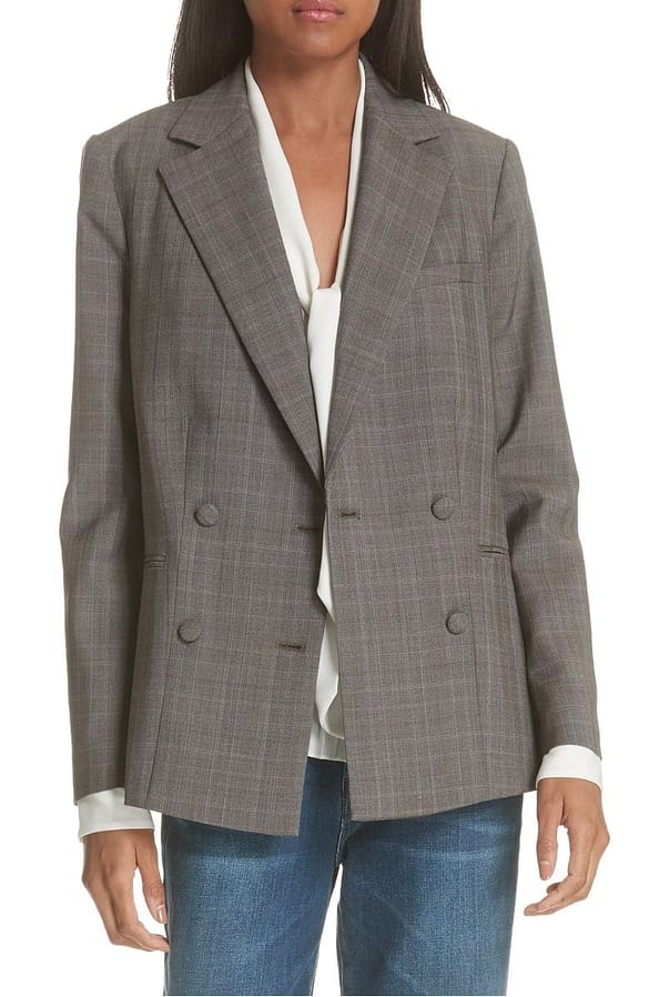 Plaid Double Breasted Wool Blazer FRAME