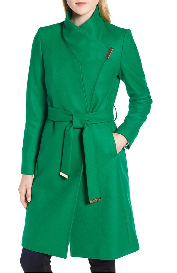 Ted Baker Wool Blend Long Wrap Coat, Green, 2018 Nordstrom Anniversary Sale