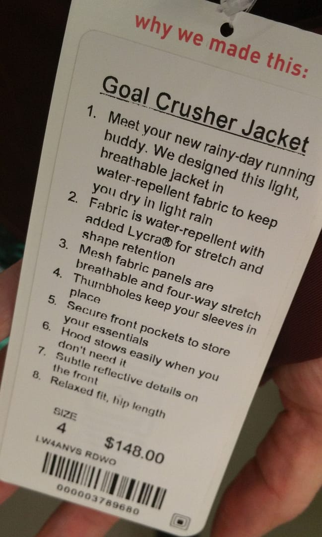 Goal Crusher Jacket Hang Tag