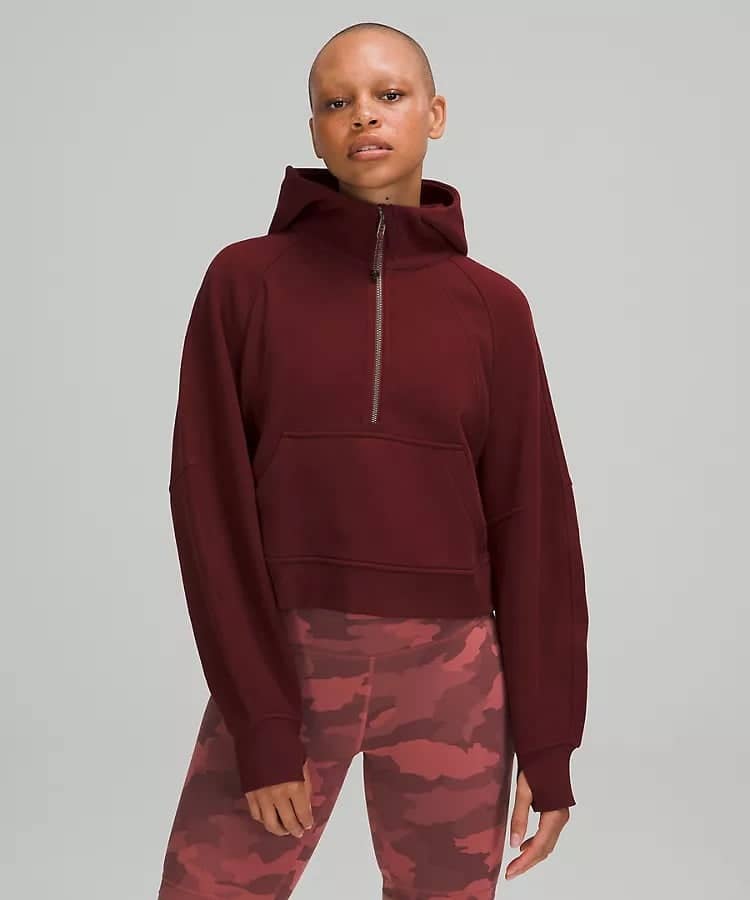 scuba oversized 1/2 zip hoodie red merlot