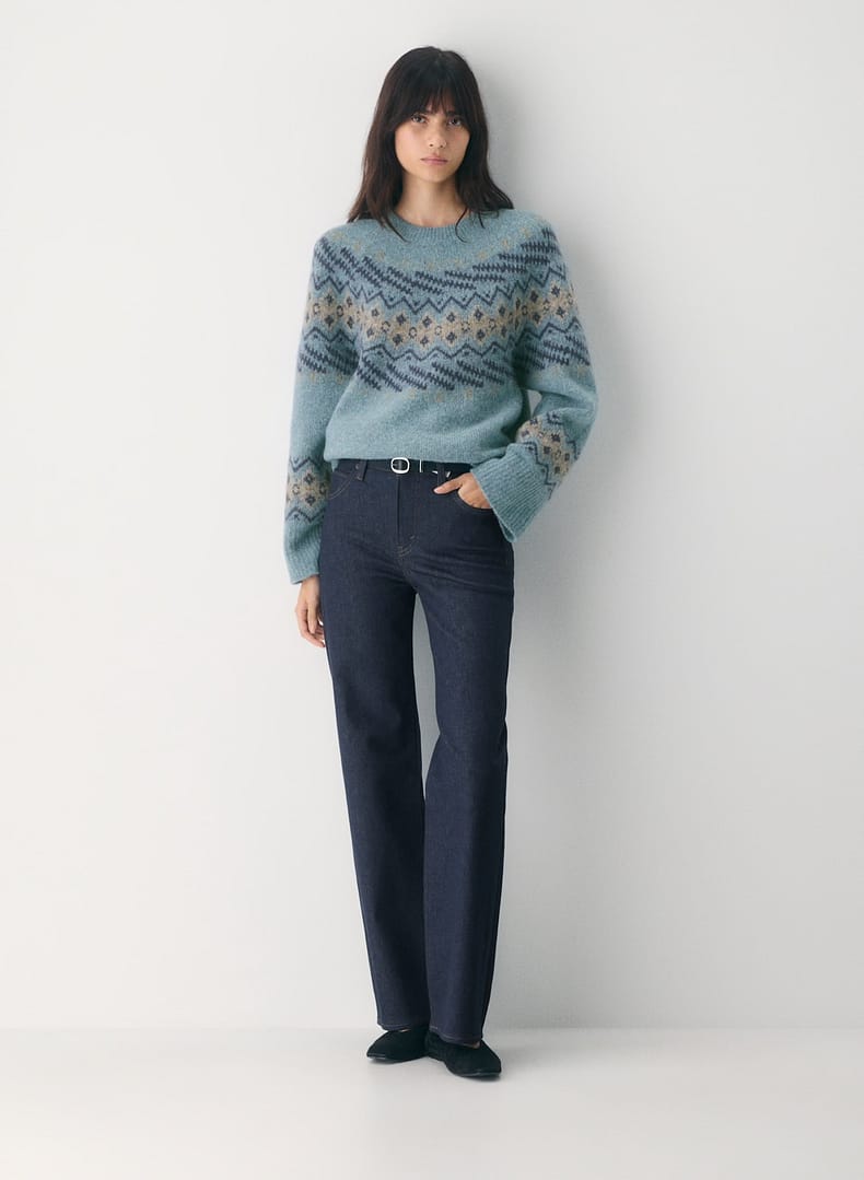 Aritzia Wilfred Harlow Sweater Extra-fine merino wool crewneck with Fair Isle jacquard