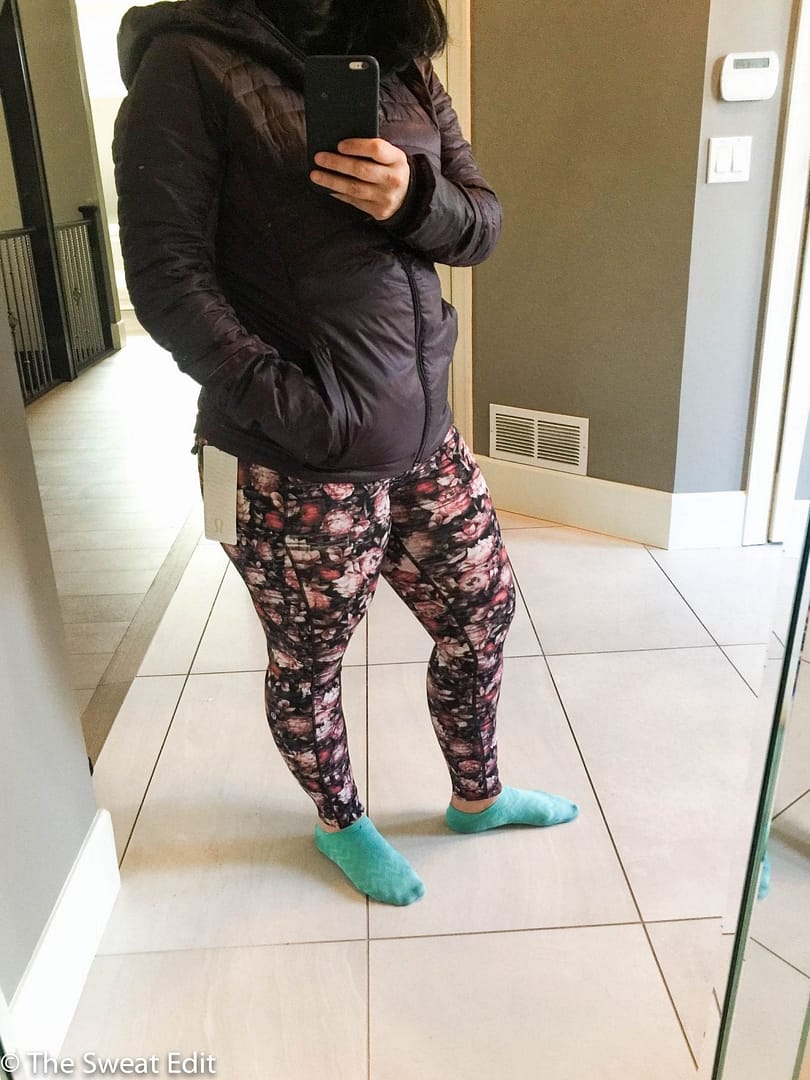 Lululemon Black Cherry Down For A Run Jacket and Peony Fast & Free 7/8 Tights