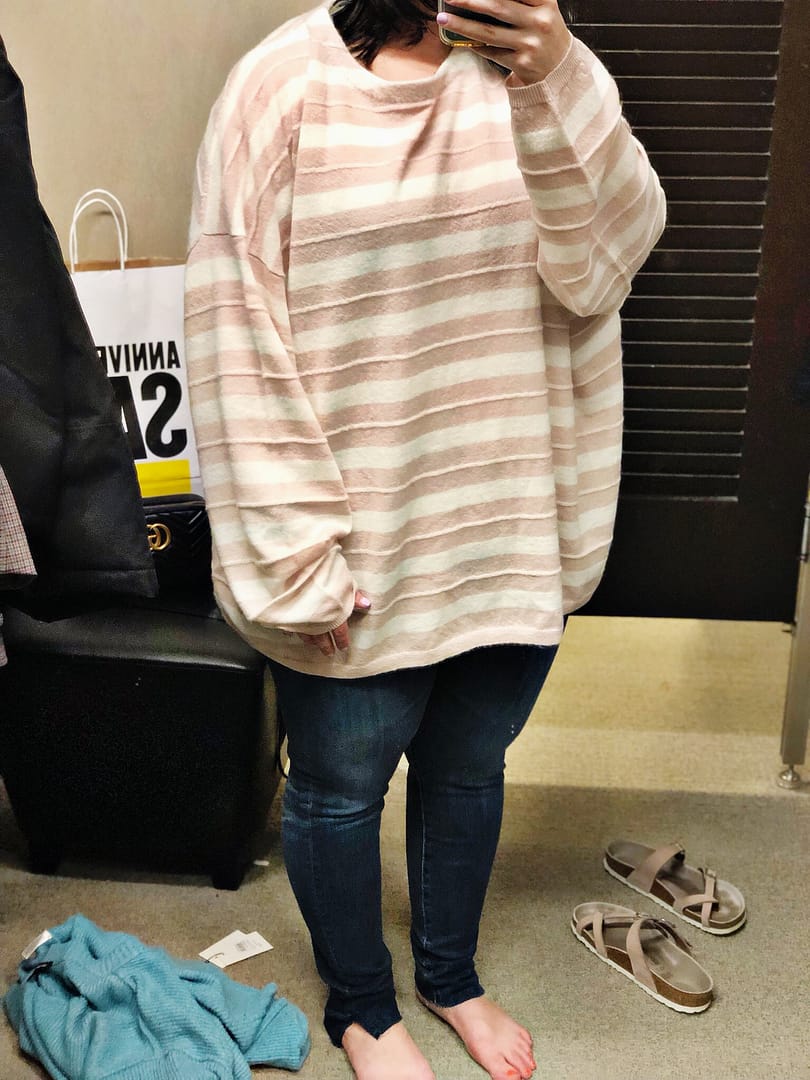 Anniversary Sale 2019 Dressing Room Selfies | Cassia Stripe Boat Neck Sweater ALLSAINTS