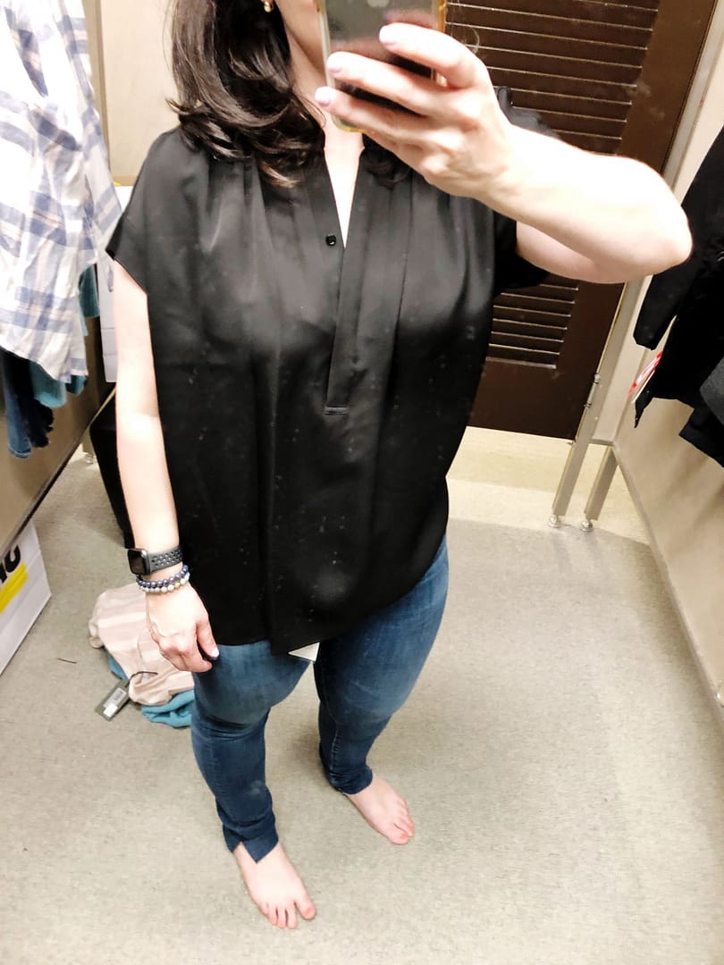 Shirred Neck Silk Blouse VINCE, Nordstrom Anniversary Sale, Anniversary Sale Dressing Room Selfies