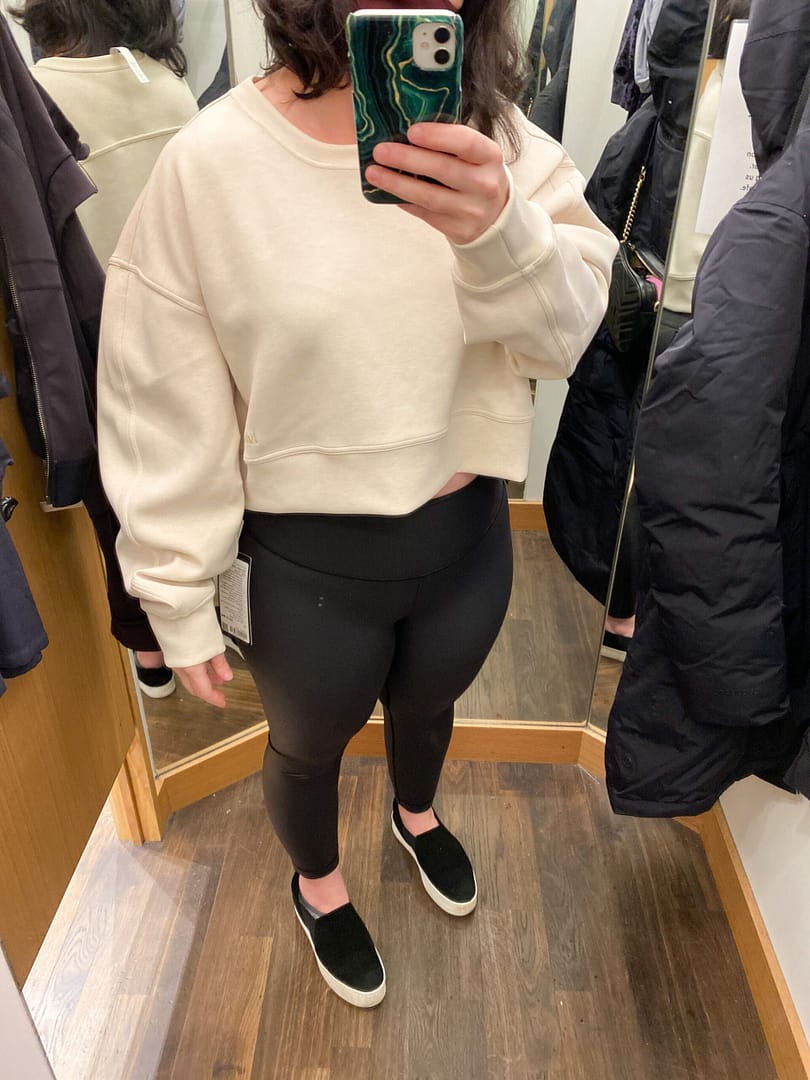 lululemon fitting room try-ons lululemon soft ambitions crop crew - wunder under high rise crop foil matte black