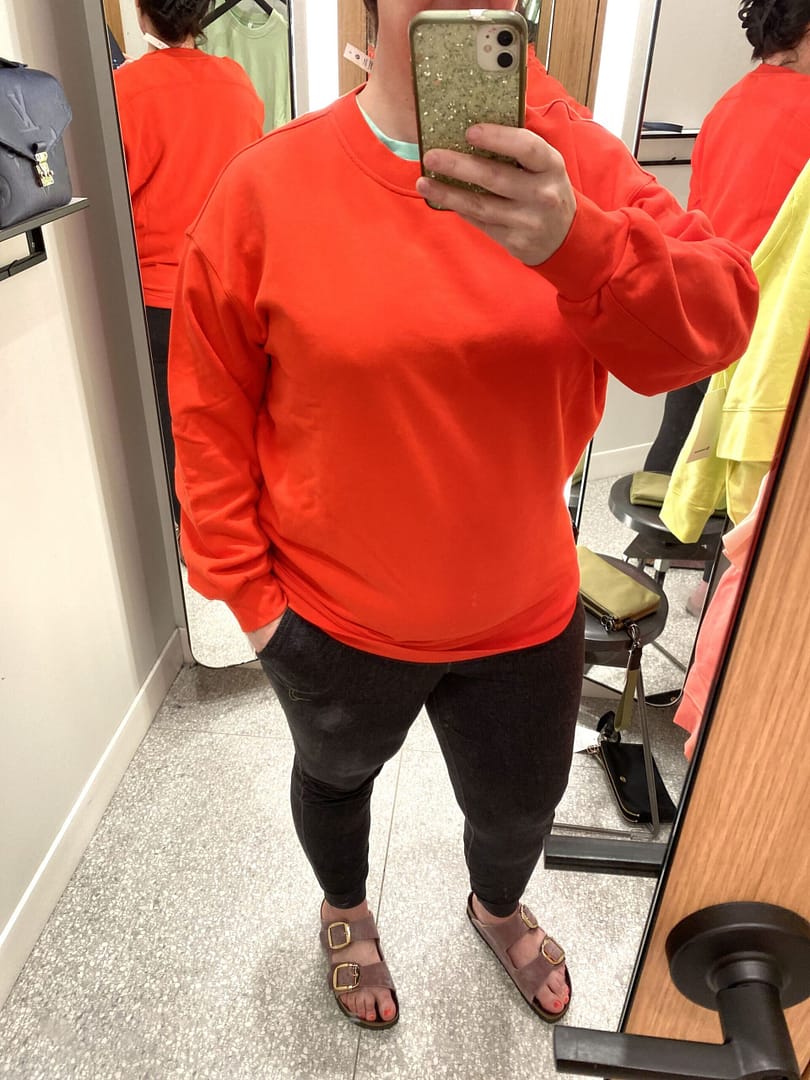 Fitting-room try on of the love red perfectly oversized hoodie - lululemon sweatshirt - lululemon hoodie - lululemon women’s sweatshirts