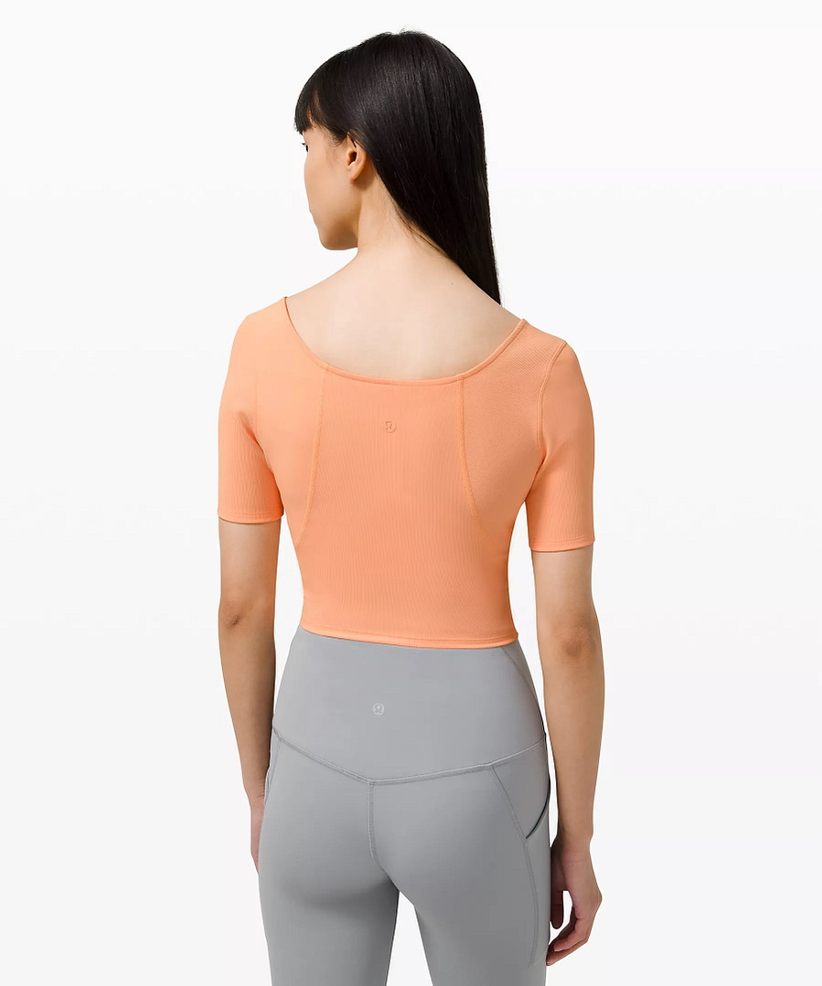 Ribbed Contoured V-Neck Yoga Short Sleeve - malibu peach - lululemon 3