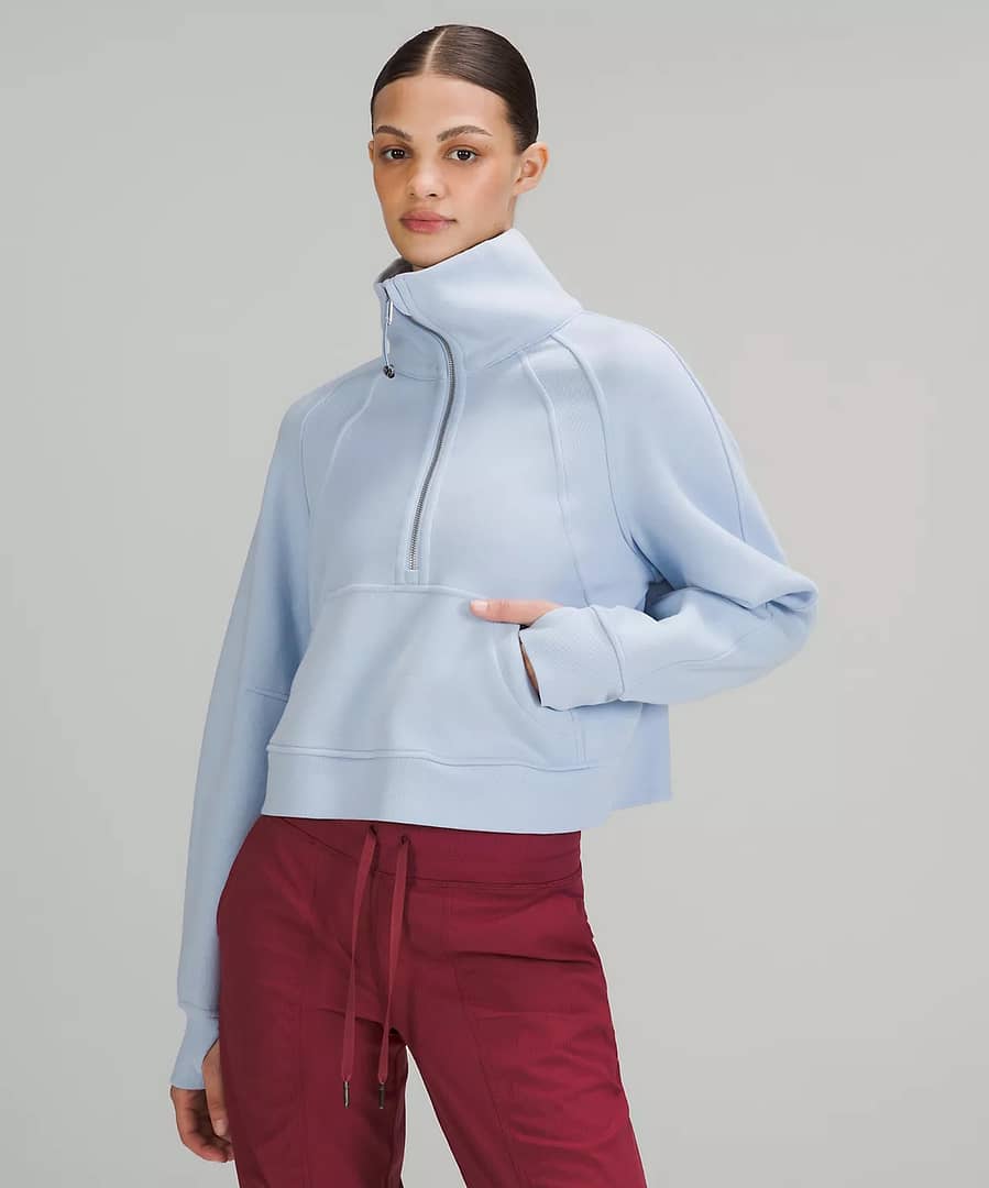 Scuba Oversized Funnel Neck Half Zip blue linen 2