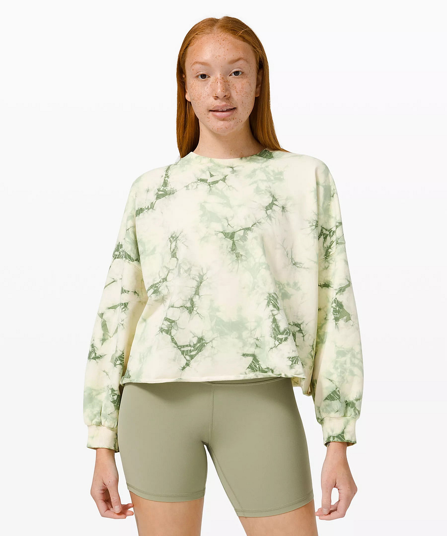 LA Oversized Boxy Crew camo wash willow green, what's new at lululemon