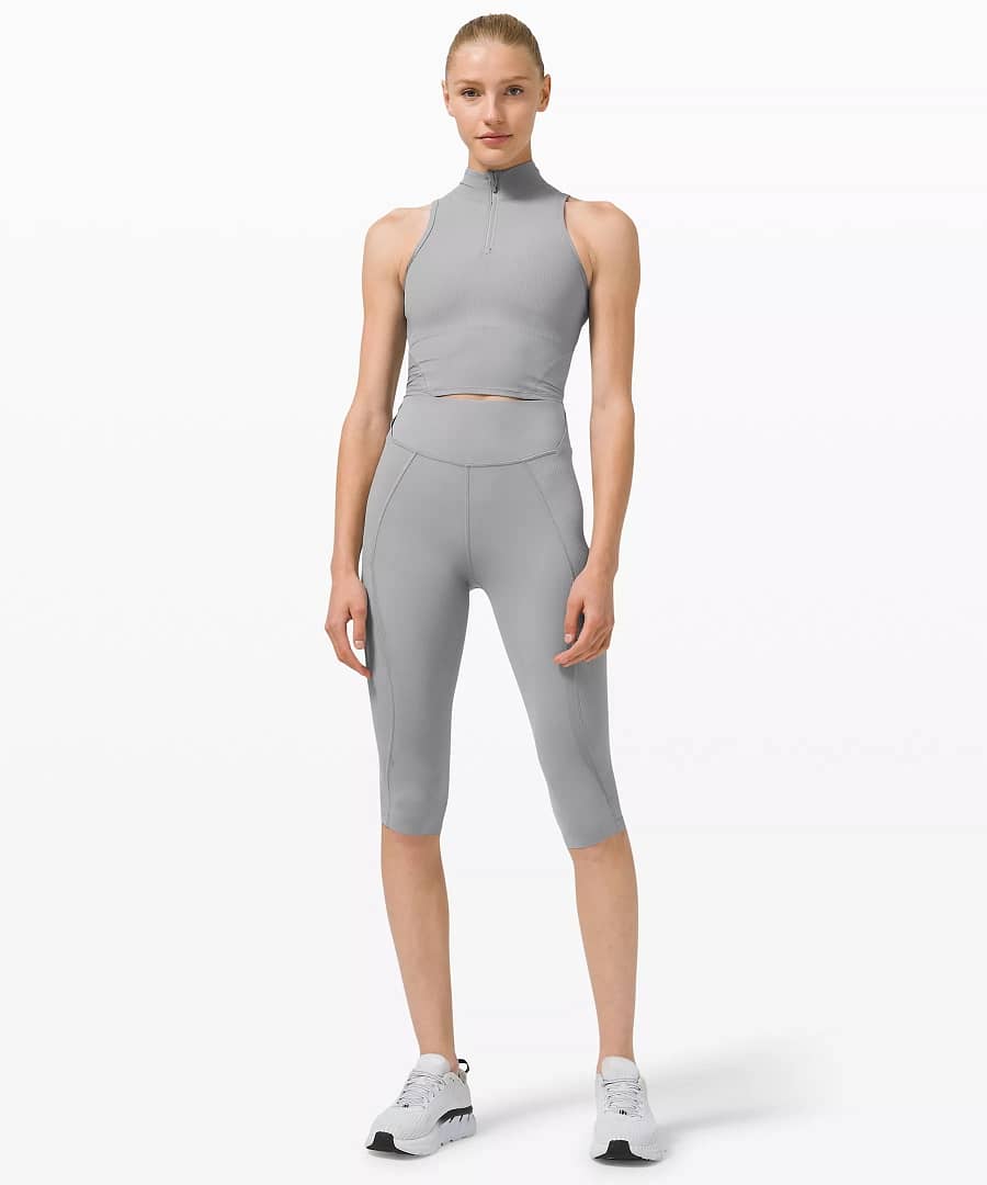 Rib Zip-Front Cropped Run Tank Top2