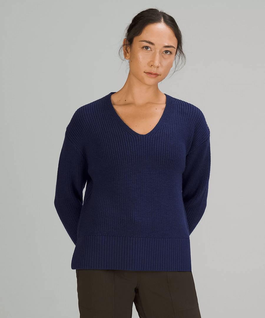 Merino Wool V-Neck Sweater night sea