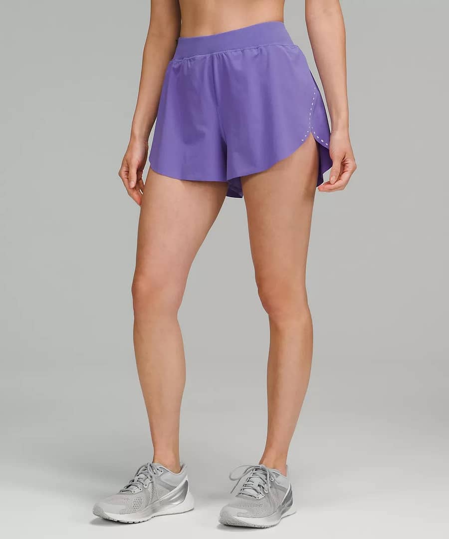 Charged Indigo Find Your Pace High-Rise Lined Short 3 Minji is 5’5 and wears a size 4 Women's Clothes Shorts Find Your Pace High-Rise Lined Short - charged indigo