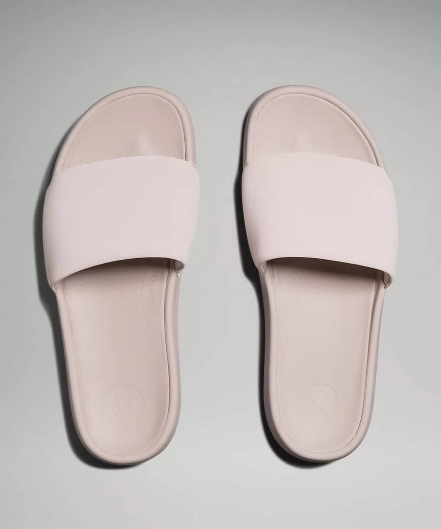 restfeel slides in pink to pair with lululemon align shorts