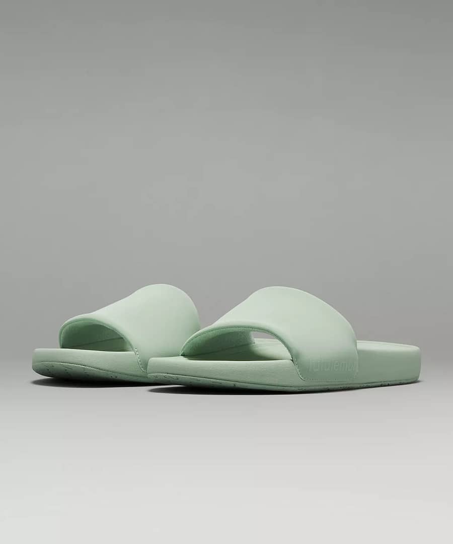 restfeel slides in mint green to pair with lululemon align shorts