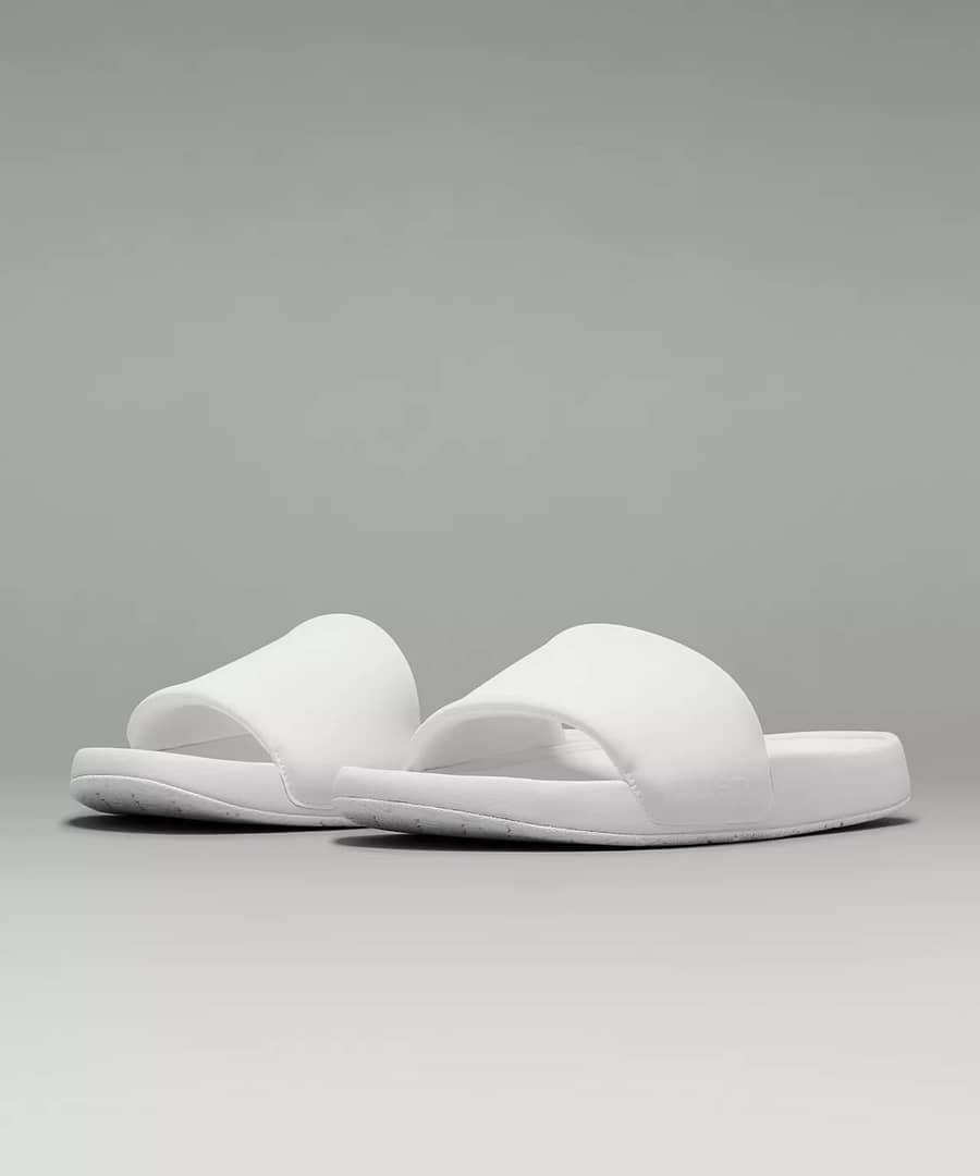 restfeel slides in white to pair with lululemon align shorts