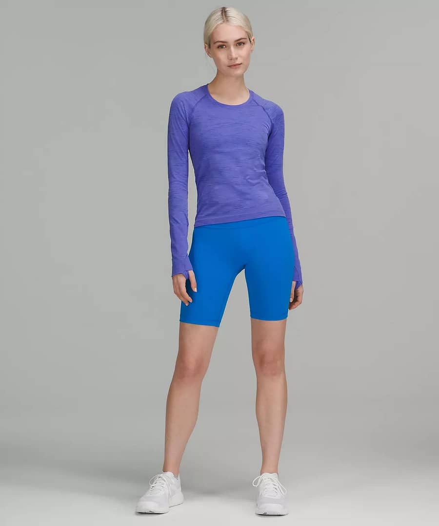 lululemon women's running top, lululemon purple swiftly, Swiftly Tech Long Sleeve Shirt 2.0 Race Length - lululemon color- Chroma Check Charged indigo 2