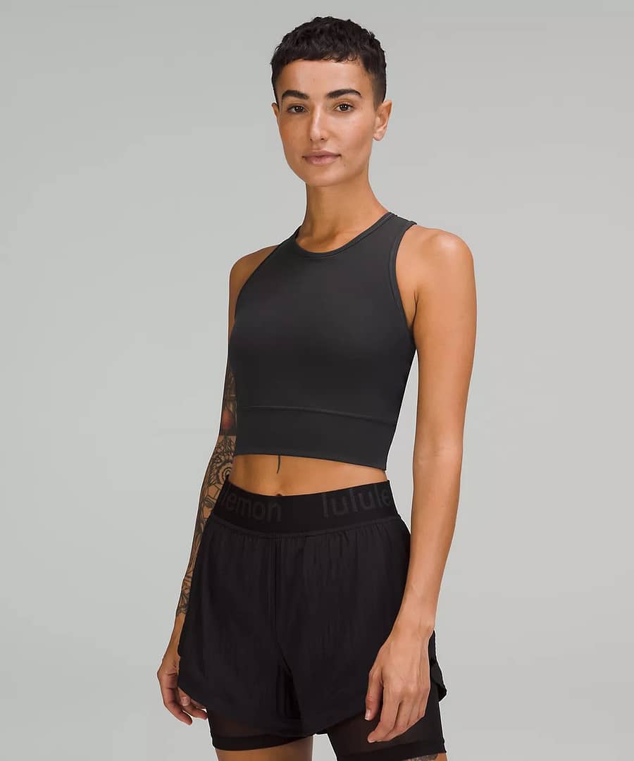 Mesh-Back Training Cropped Tank Top - Graphite Grey