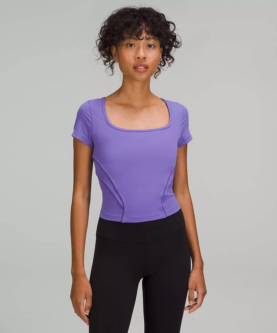 Square Neck Mesh and Nulu Yoga T-Shirt - charged indigo