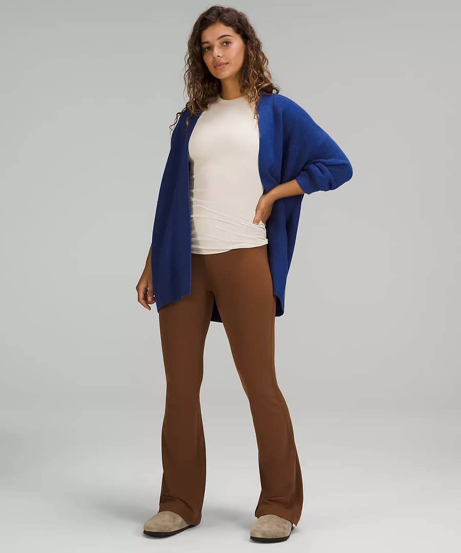 Merino Wool-Blend Ribbed Long Wrap Sweater - heathered psychic blue 3