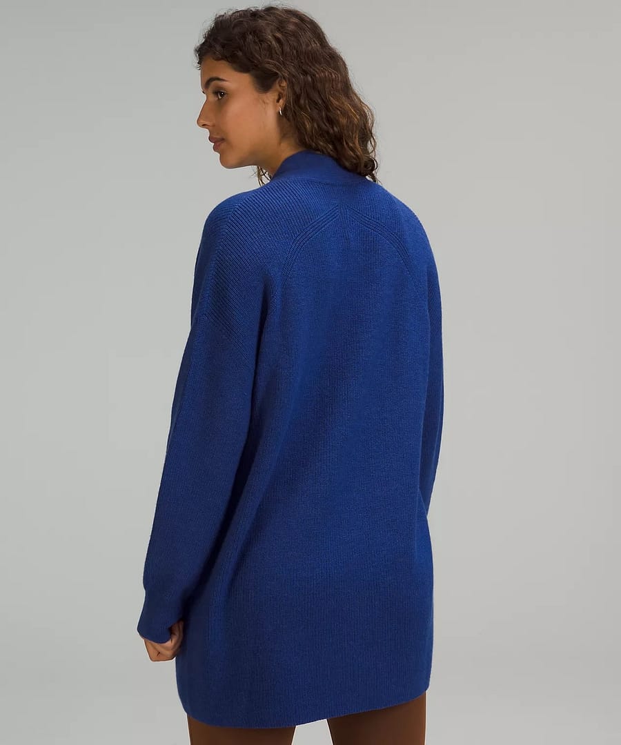 Merino Wool-Blend Ribbed Long Wrap Sweater - heathered psychic blue 3