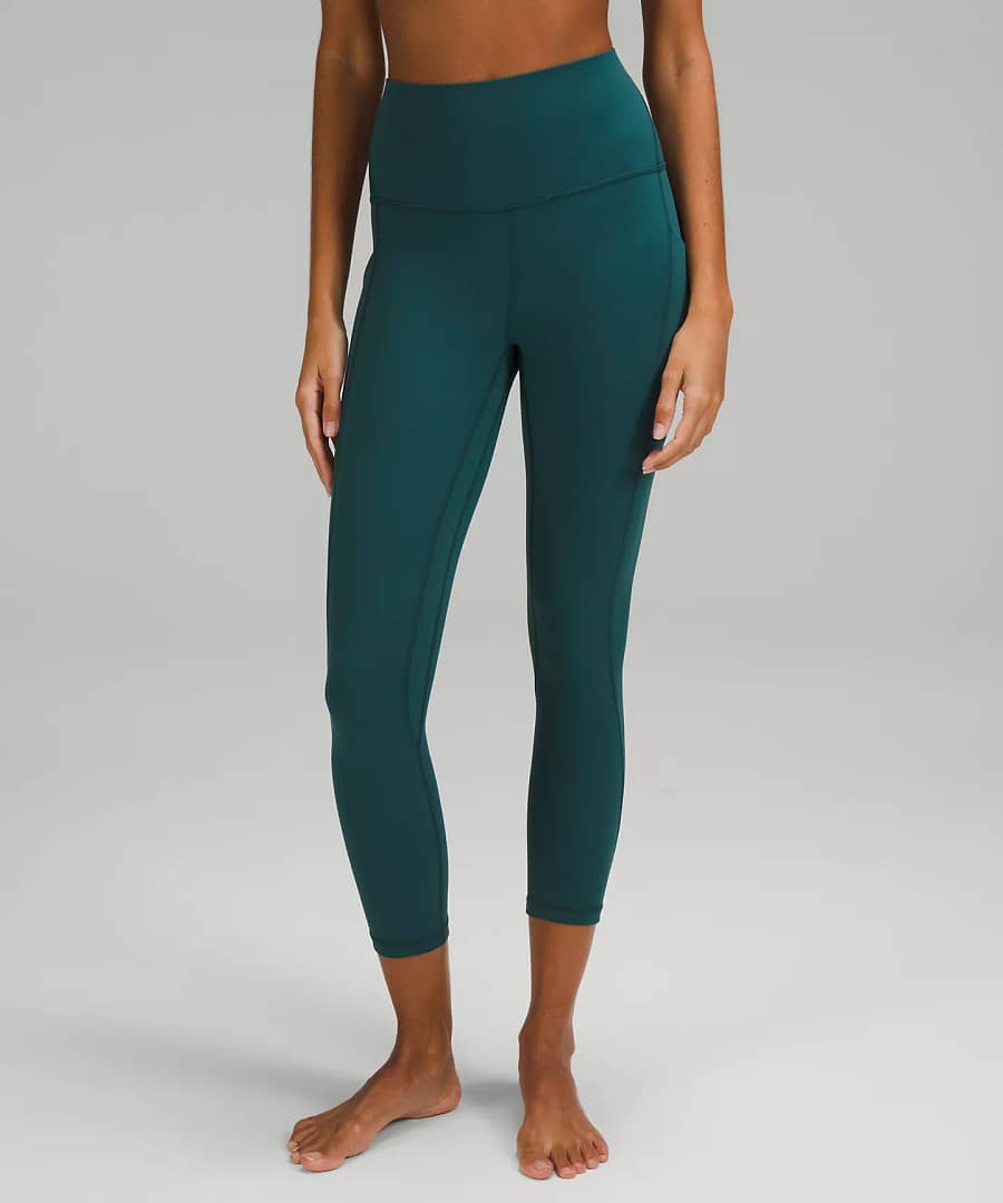 lululemon align high-rise crop wth pocket - green jasper - pink peony