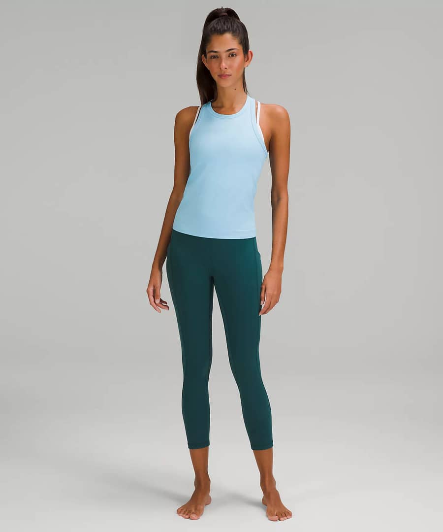 lululemon align high-rise crop wth pocket - green jasper - pink peony