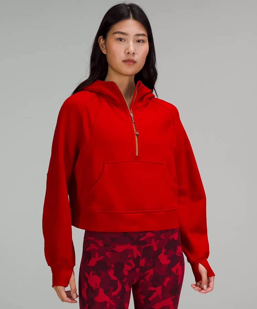 front detail of the lululemon New Year Scuba Oversized Half-Zip Hoodie - dark red