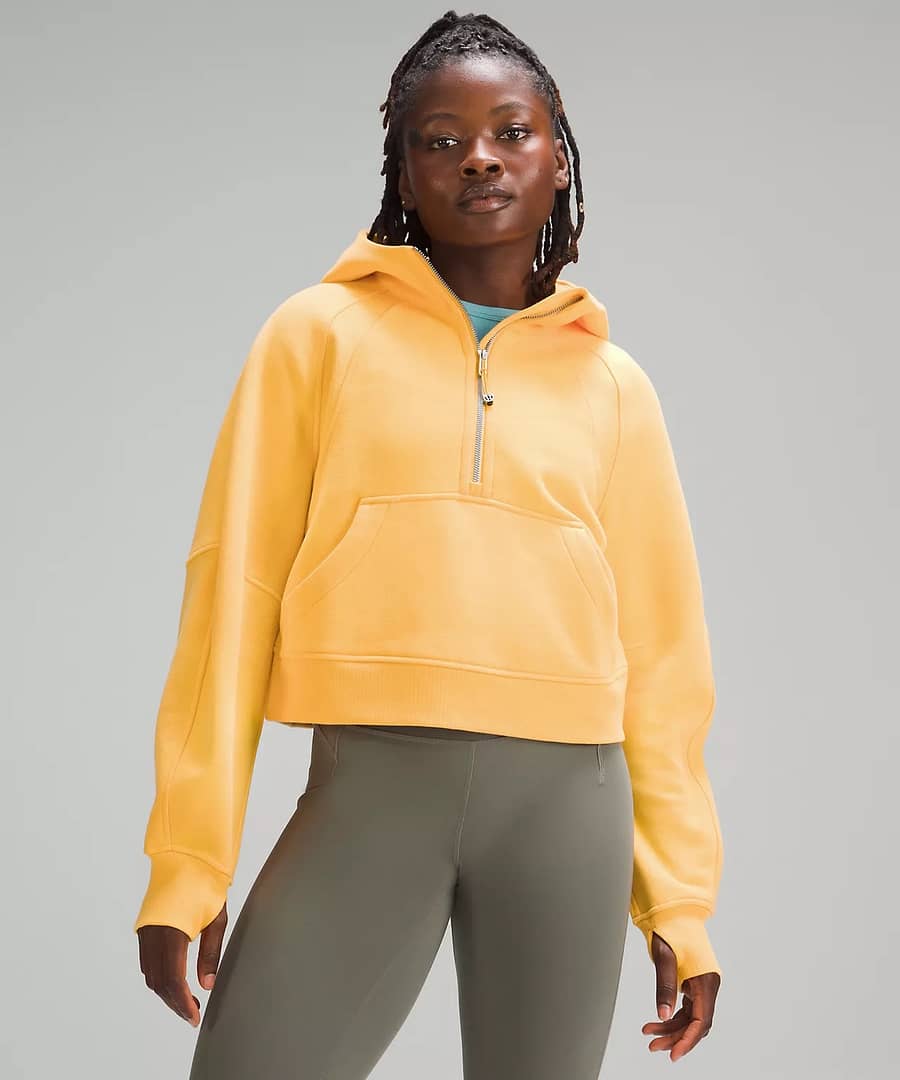 front details of Scuba Oversized Half-Zip Hoodie mango dream for lululemon sweat collective