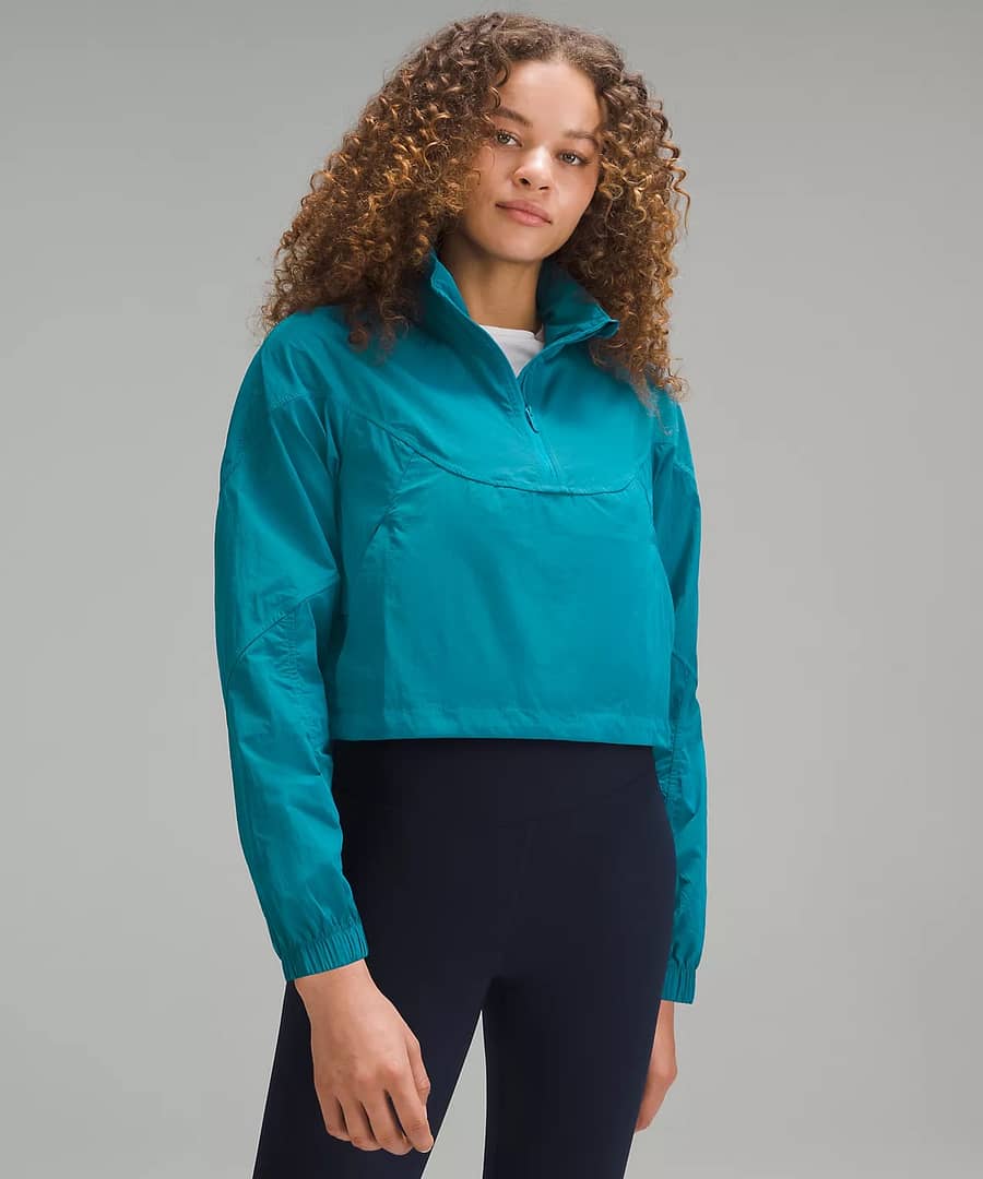 woman in blue green Evergreen Cropped Anorak