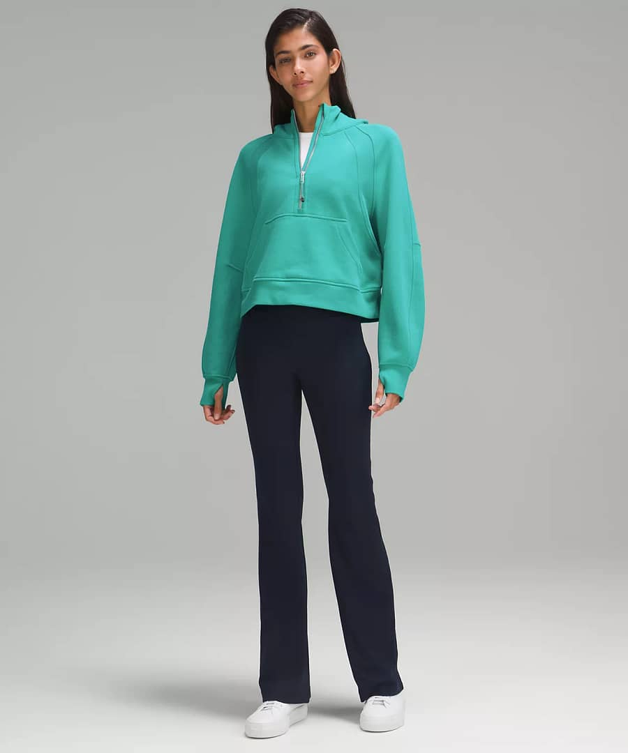 woman Scuba Oversized Half-Zip Hoodie - Kelly Green and wide legged pants