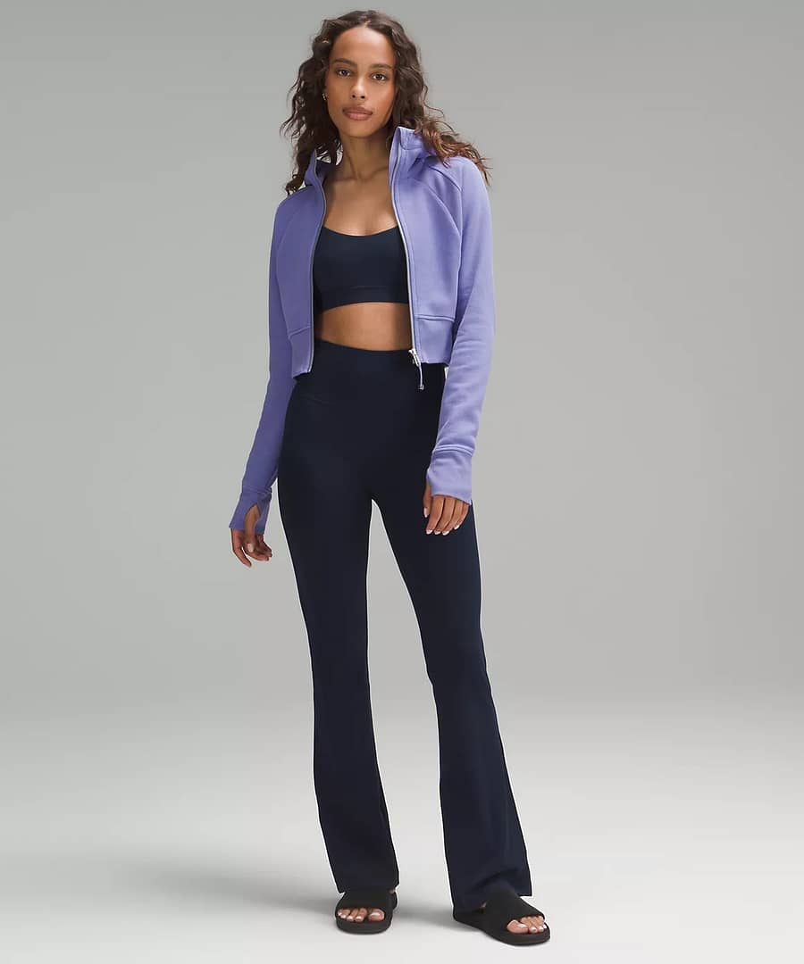 woman in Scuba Full-Zip Cropped Hoodie - dark lavender for lululemon Restocks