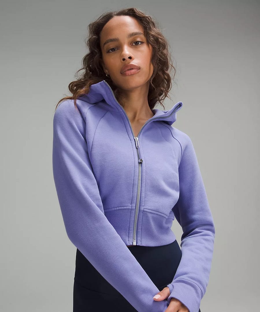 woman in Scuba Full-Zip Cropped Hoodie - dark lavender for lululemon Restocks