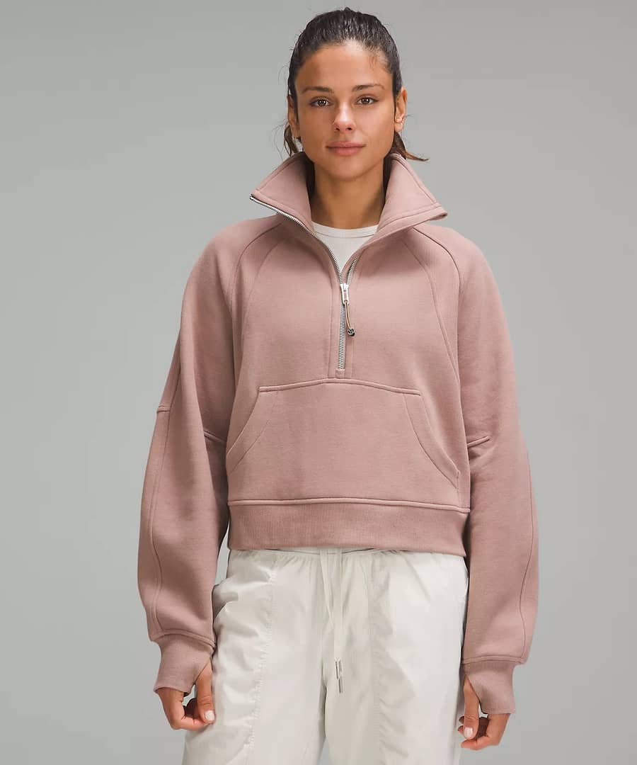 Scuba Oversized Funnel Neck Half Zip - twilight rose