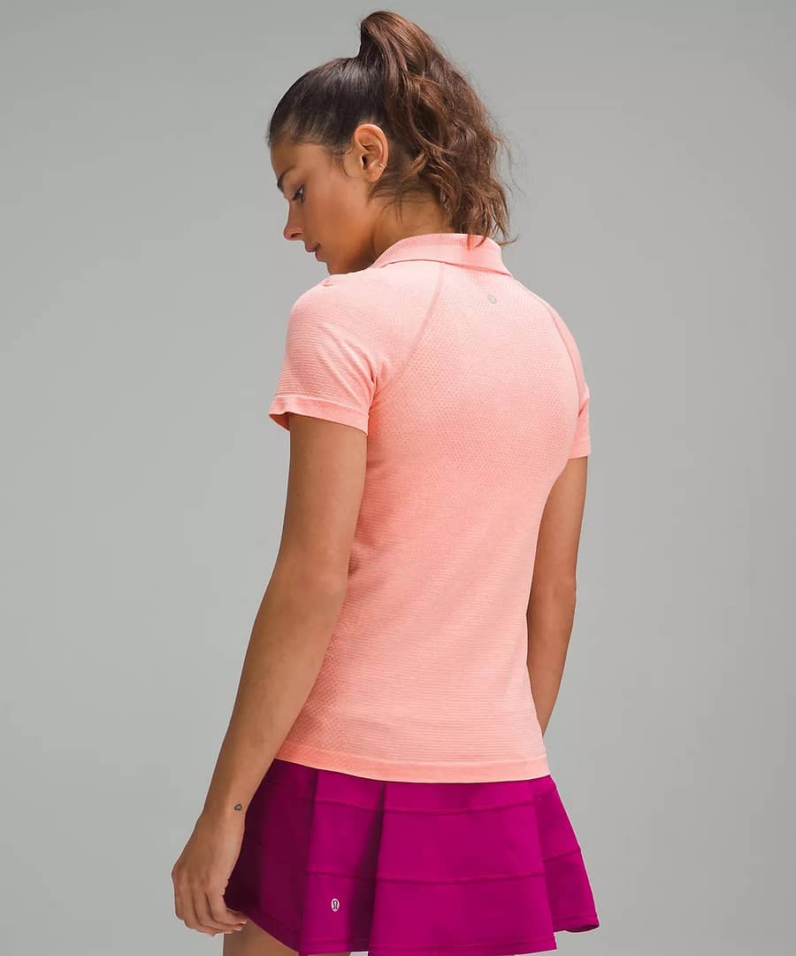 back details of Swiftly Tech Short Sleeve Half-Zip Polo Shirt