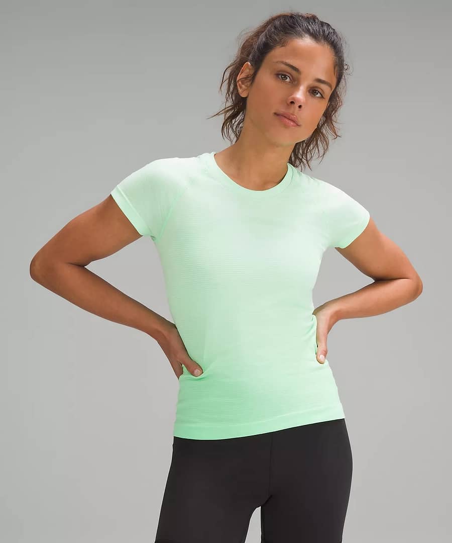 lululemon - Swiftly Tech Short-Sleeve Shirt 2.0 Race Length Plant-Based Nylon - Earth Day Fade Lime/Shock/White