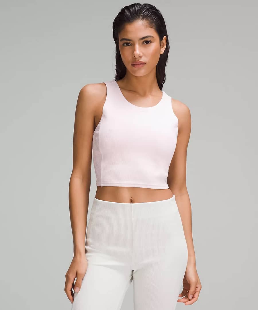 Ribbed Softstreme in white cropped Tank Top for Lululemon weekly product drop