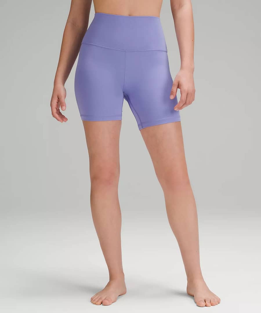 woman in lululemon Align High-Rise Short in purple best to pair with the lululemon define jacket