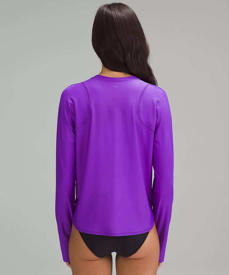 back details of atomic purple - Waterside Relaxed UV Protection Long-Sleeve Shirt Ribbed Softstreme in white cropped Tank Top for Lululemon weekly product drop