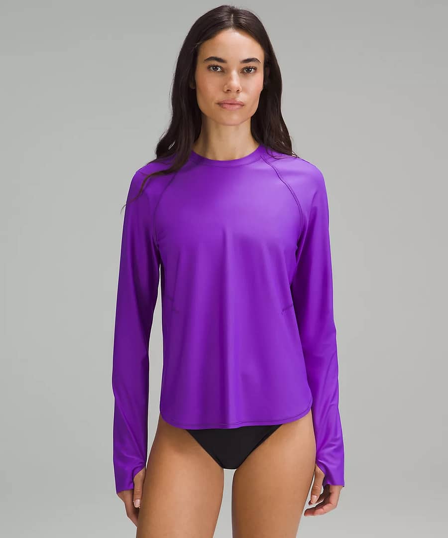 front details of atomic purple - Waterside Relaxed UV Protection Long-Sleeve Shirt for Lululemon weekly product drop