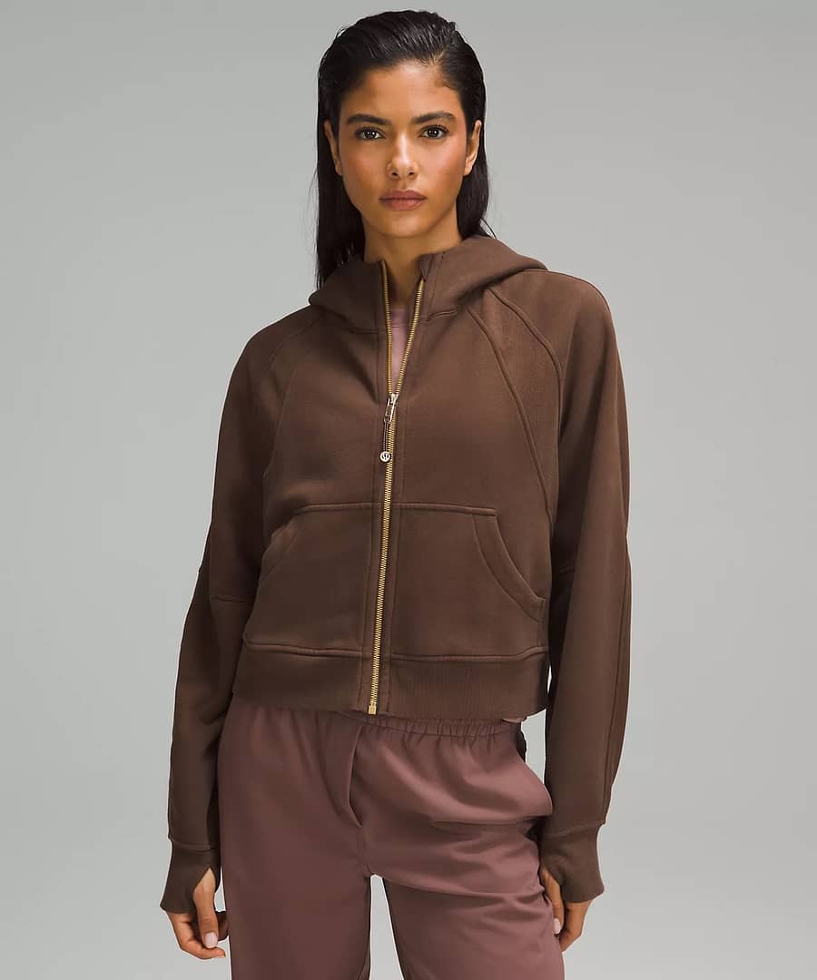 closer look of lululemon scuba hoodie Oversized Full Zip - java - gold zipper