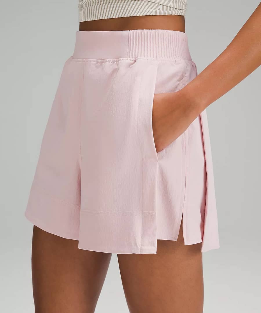 lululemon women's shorts - Stretch Woven Relaxed-Fit High-Rise Short 4" - blush pink to pair with lululemon scuba jacket