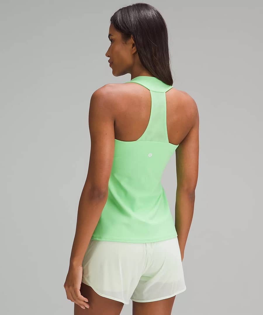 back details of lululemon women's tank top - Throwback Scoop Neck Tank Top - scream green to pair with lululemon scuba jacket