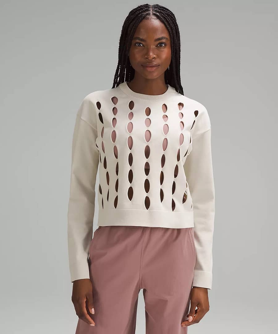 front details Open-Hole Mesh Knit Pullover for Athleisure Fix